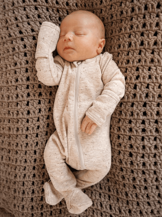 Tan Speckle / 2-Way Zip Footie - Adalynn Leanne