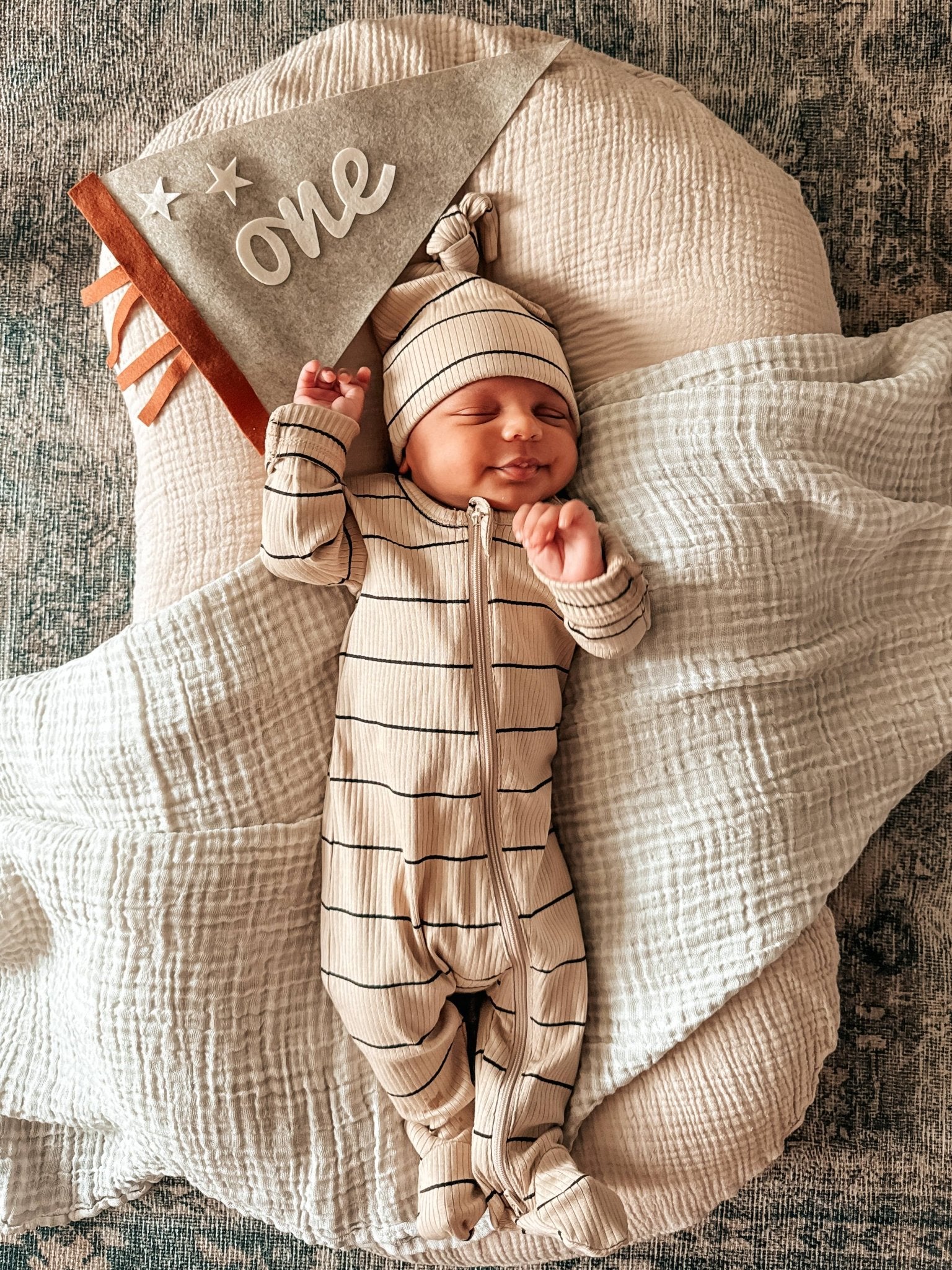 Tan/Black Stripe / Organic Ribbed Zip Footie - Adalynn Leanne