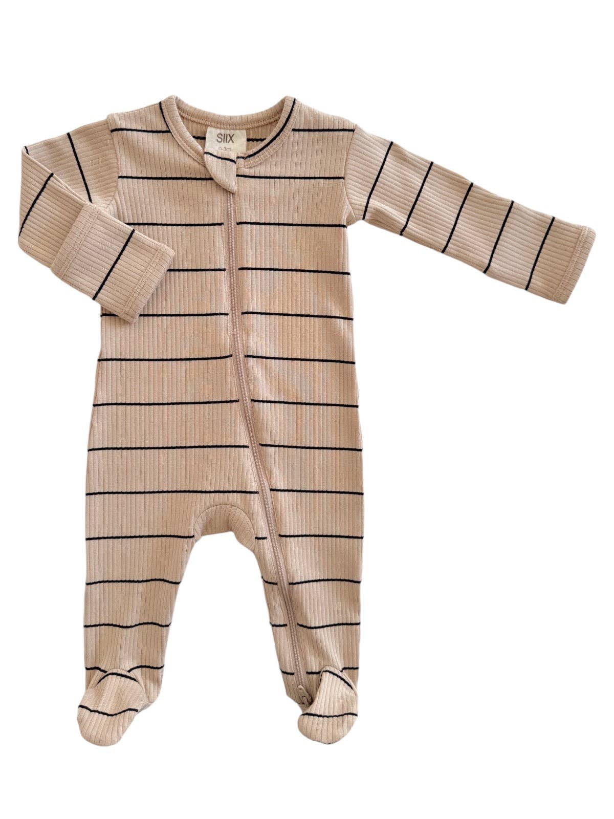 Tan/Black Stripe / Organic Ribbed Zip Footie - Adalynn Leanne