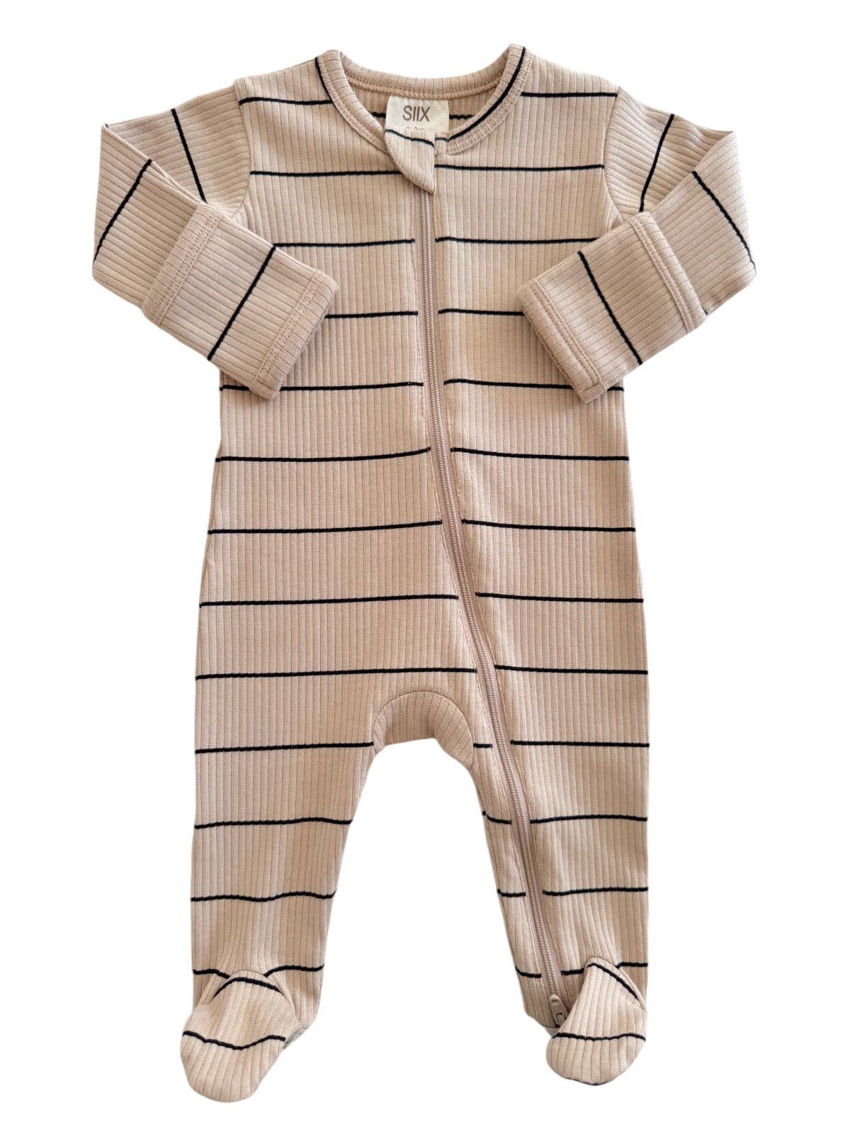 Tan/Black Stripe / Organic Ribbed Zip Footie - Adalynn Leanne