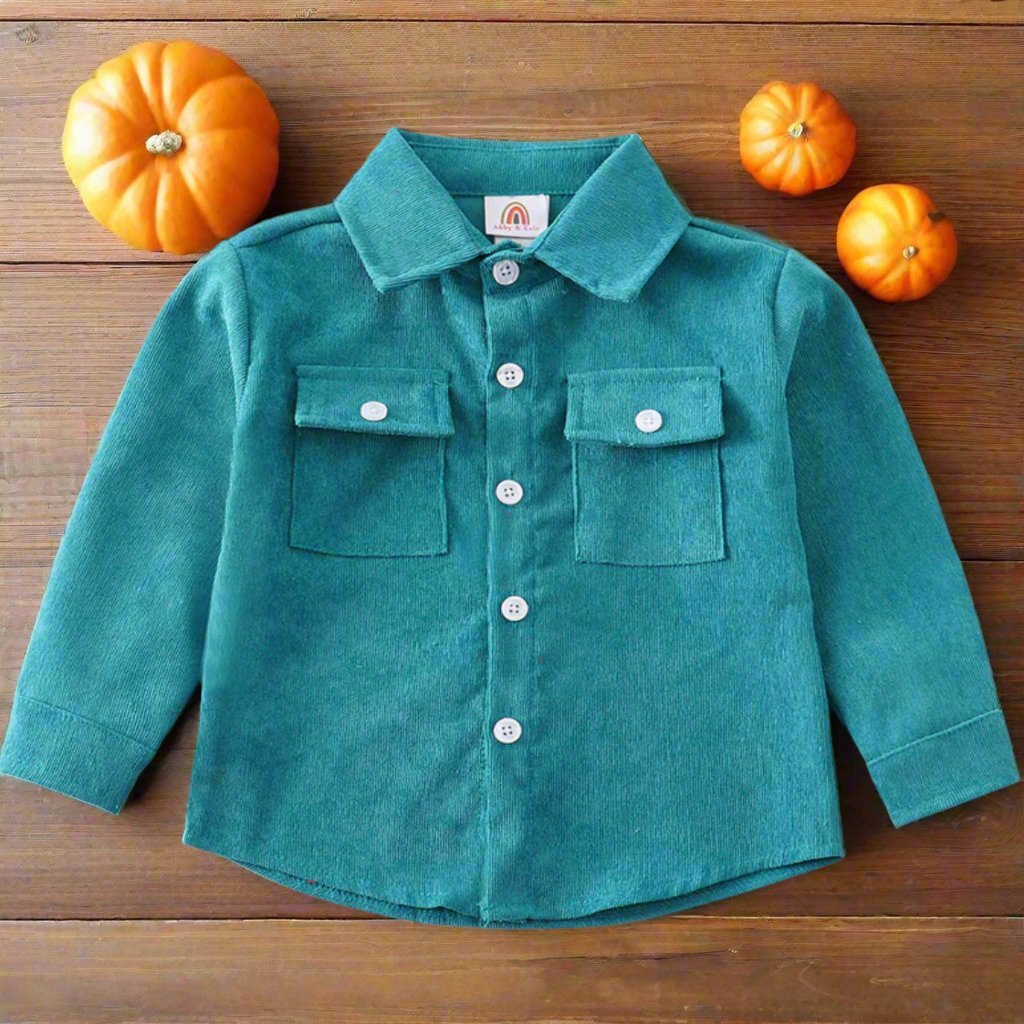 Teal Corduroy Button Down - Adalynn Leanne