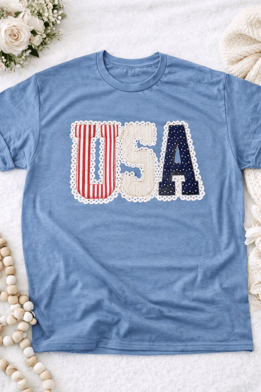 Patriotic USA T-shirt with Ruffle Detail for Stylish Comfort - Adalynn LeanneWomen Clothing