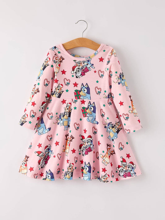 Winter Christmas Print Pink Girls Dress - Adalynn Leanne